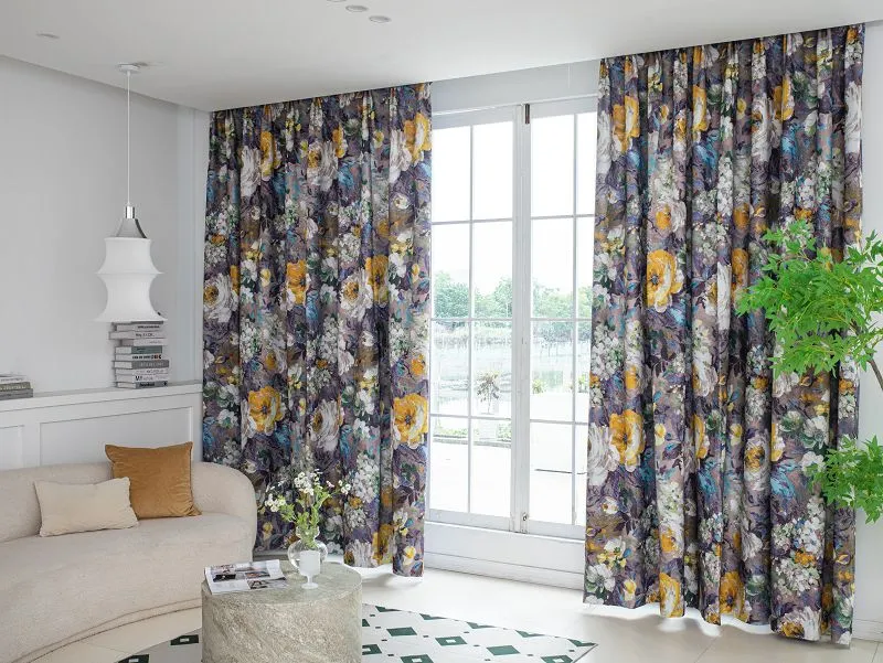 Millet Linen Curtain Fabric with Ink Painting Print